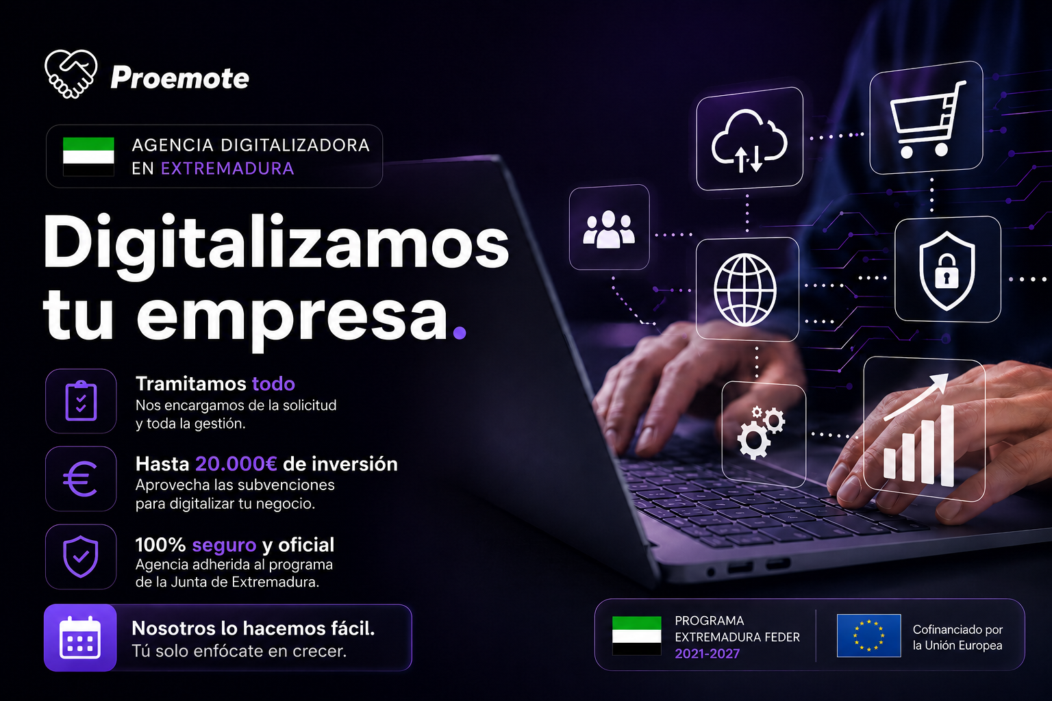 Ayudas digitalización pymes Extremadura - Imagen descriptiva de la subvención digital para empresas de Extremadura gestionada por Proemote